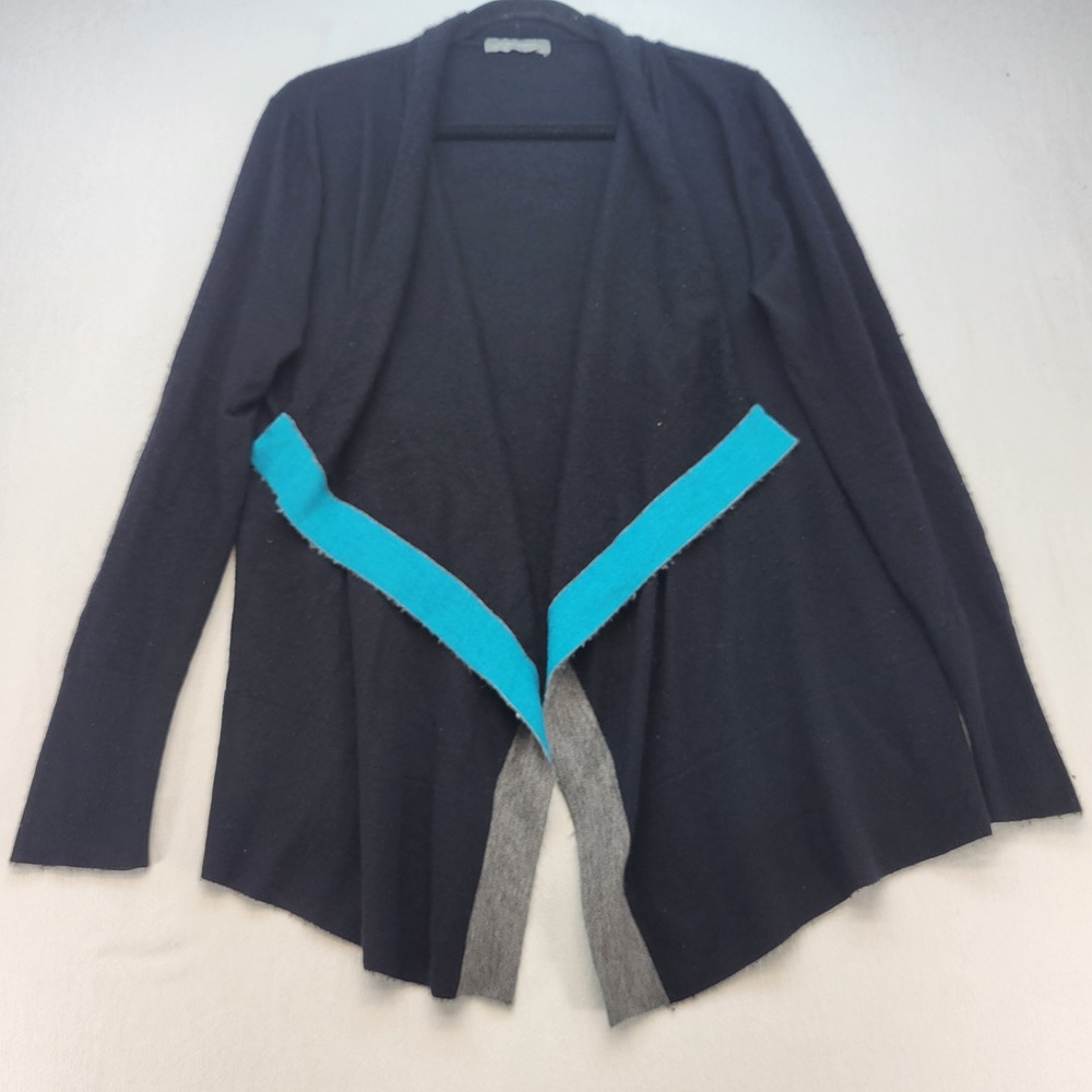 Neiman Marcus Cardigan Womens S/M Black Cashmere Open Front Waterfall Trim
